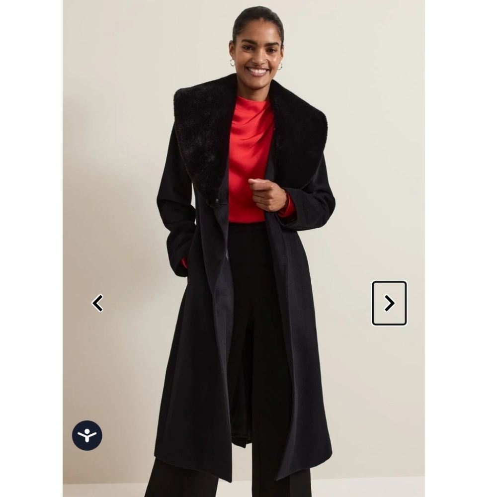 Phase Eight Zylah Faux Fur Collar Wool Long Coat Black Plus Size - US 22 to 24 - Picture 3 of 6